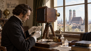 Forscher arbeitet 1837 mit einer Camera obscura