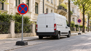 Temporäre Halteverbotszone mit Umzugstransporter in München